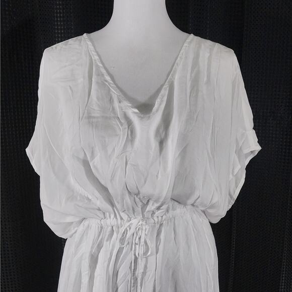 NWT! LANDS' END! SHEER WHITE MODAL DRAWSTRING WAIST MINI DRESS, SHIFT! SZ XS-S - Picture 3 of 12